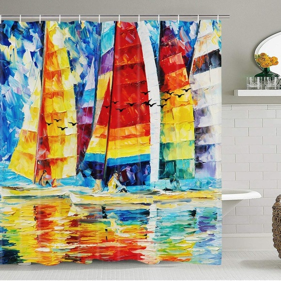 Bath Sailboat Riding Sea Shower Curtain Abstrat W Hooks Poshmark